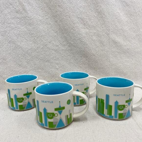 Starbucks 2013 You Are Here Collection Seattle set of 4 ceramic coffee mugs 14oz - Picture 1 of 13
